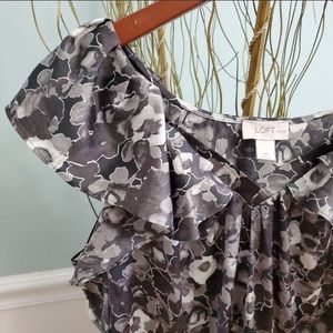 LOFT Flutter Sleeve Gray, Silver Blouse